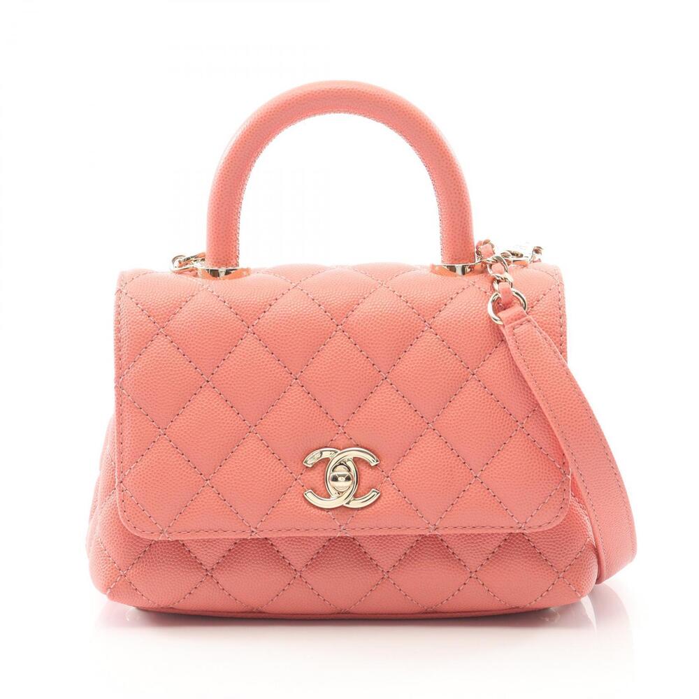 Chanel Coco Handle Top Handbag Caviar Skin Grained Calfskin Pink